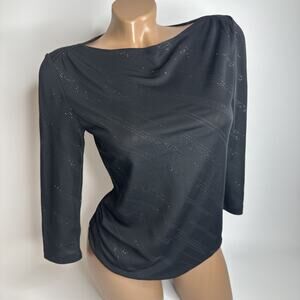 Y2K Black Glittery Top Shiny Sparkle Stretchy Clubwear 3/4 Sleeve Whimsigoth S